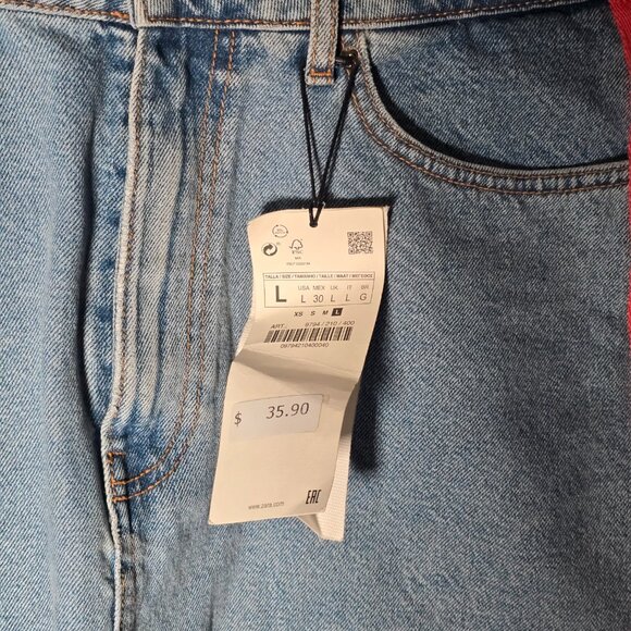 Zara Womens Side Stripe Raw Hem Denim Skirt Size L New With Tags - Picture 3 of 8